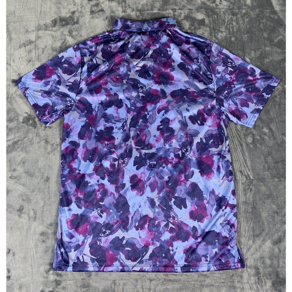 PGA Tour Floral Print Golf Polo Shirt Mens XL Purple Blue Soft Comfortable - Picture 3 of 8